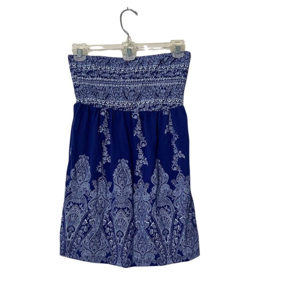 Blue and White Patterned Smocked Tube Top